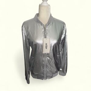 Jogal Style Disco Retro Silver Bomber Jacket with Metallic Finish Unisex SZ M